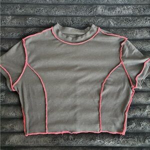 SHEIN black Crop Top with red Trim